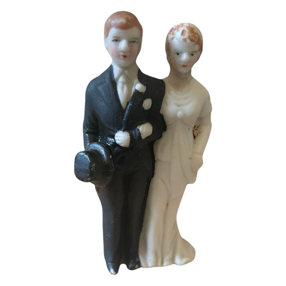 Vintage 1940s Porcelain Bride/Groom Wedding Cake Topper Made in Japan